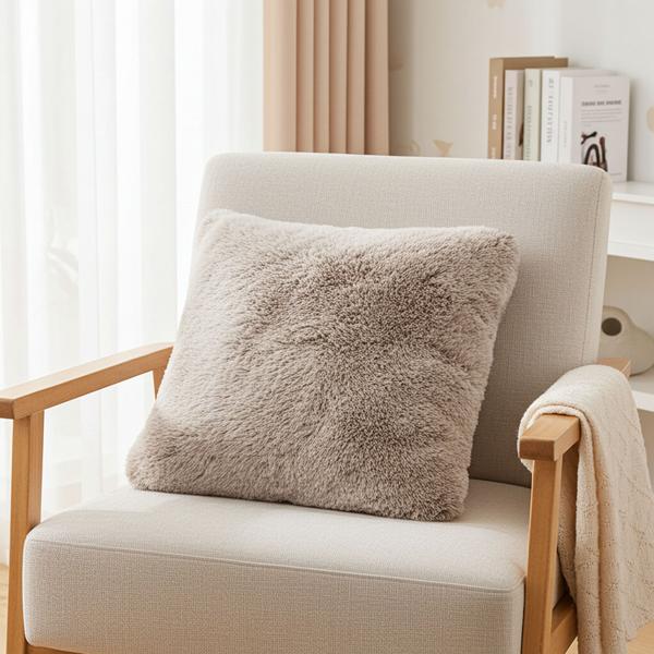 Flauschiges Dekokissen 45x45 cm - Traumhaft weicher Kissenbezug in Fell-Optik, Schokobraunes Kunstfell, Bezug abnehmbar - Weich, warm & pflegeleicht