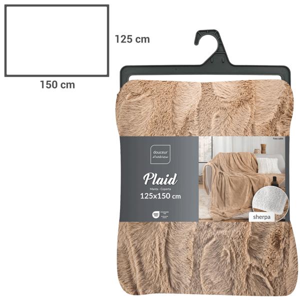 2er-Set Kuschelige Sofadecke 125 x 150 cm & Flauschiges Kuschelkissen 45 x 45 cm in Felloptik, Sandfarbe - Für gemütliche Stunden auf dem Sofa