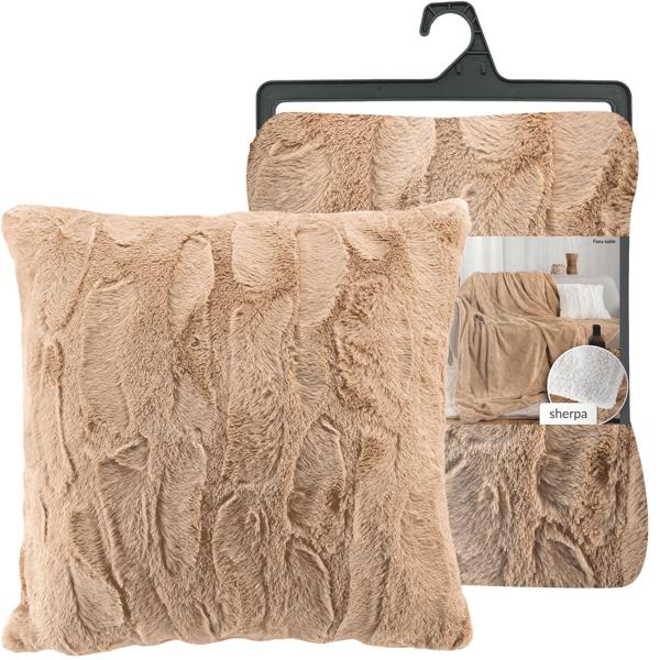 2er-Set Kuschelige Sofadecke 125 x 150 cm & Flauschiges Kuschelkissen 45 x 45 cm in Felloptik, Sandfarbe - Für gemütliche Stunden auf dem Sofa