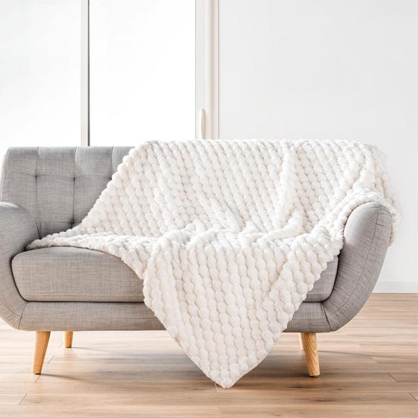2er-Set Kuschelige Sofadecke 125 x 150 cm & Luxuriöses Sofakissen 45 x 45 cm in Weiss - Für gemütliche Stunden auf dem Sofa