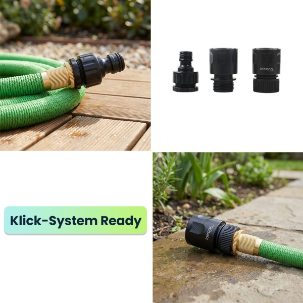 Dehnbarer Gartenschlauch 10 bis 30m mit Alu-Anschlüssen, Flexibler Wasserschlauch UV-beständig, 3-fache Ausdehnung, 3/4 Zoll Gold-Aluminium Gewinde