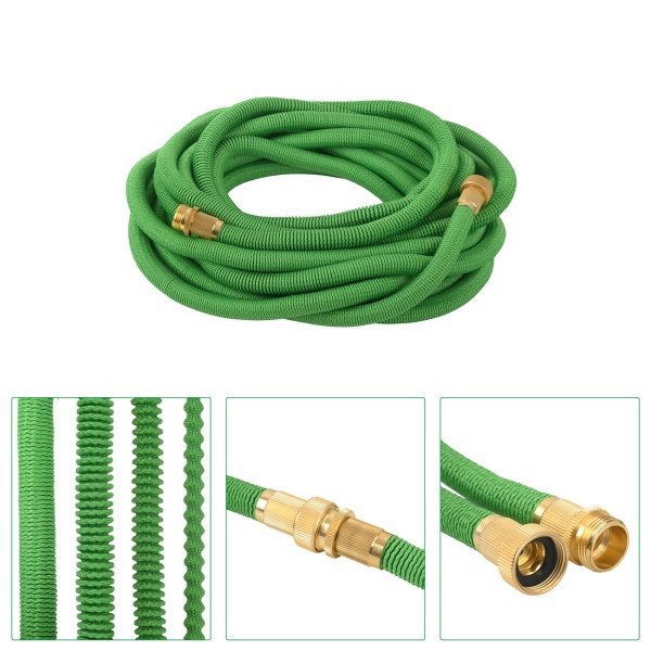 Dehnbarer Gartenschlauch 10 bis 30m mit Alu-Anschlüssen, Flexibler Wasserschlauch UV-beständig, 3-fache Ausdehnung, 3/4 Zoll Gold-Aluminium Gewinde
