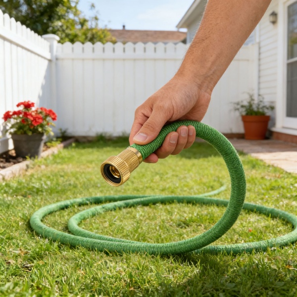 Dehnbarer Gartenschlauch 5 bis 15m mit Alu-Anschlüssen, Flexibler Wasserschlauch UV-beständig, 3-fache Ausdehnung, 3/4 Zoll Gold-Aluminium Gewinde