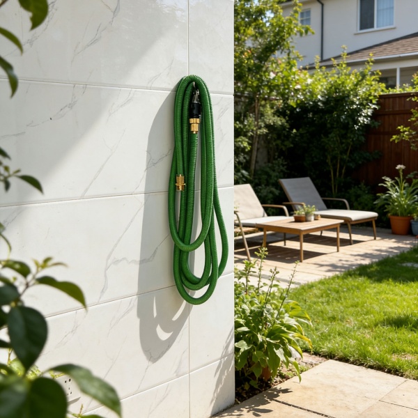 Dehnbarer Gartenschlauch 5 bis 15m mit Alu-Anschlüssen, Flexibler Wasserschlauch UV-beständig, 3-fache Ausdehnung, 3/4 Zoll Gold-Aluminium Gewinde