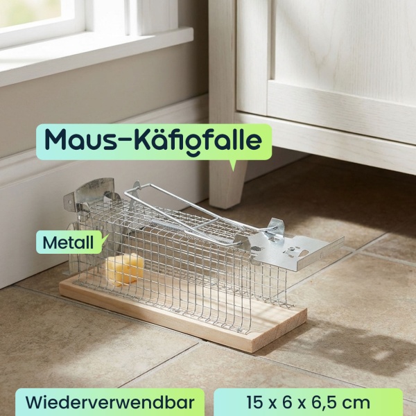 2er-Set Maus-Käfigfalle - Wiederverwendbare Lebendfalle für innen und aussen - Effektive Mausefalle mit sicherem Schliessmechanismus