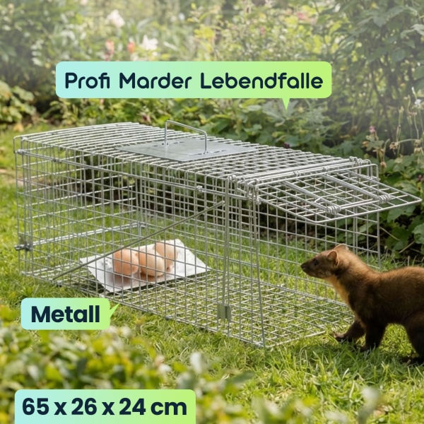 Profi Marder Lebendfalle - Wiederverwendbare Gitterfalle mit Trittplatte, Tragegriff und Beissschutz - für Marder und kleine Nagetiere