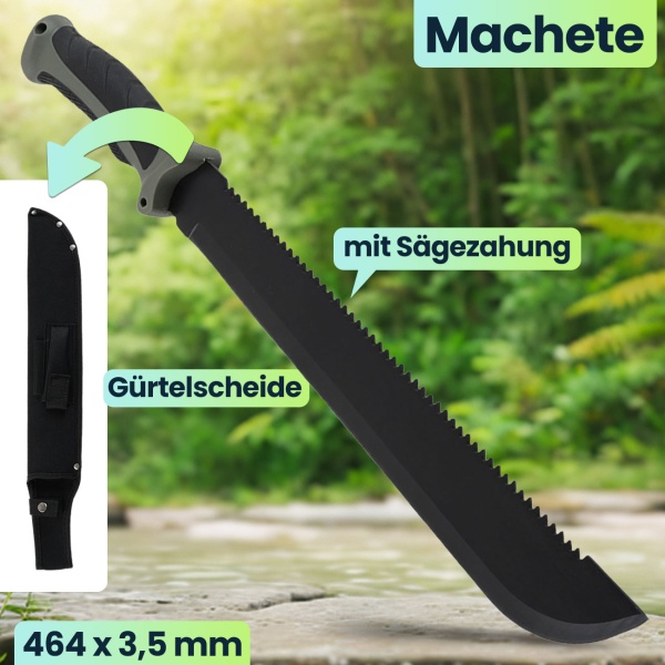 Survival Set - Beil, Messer & Machete mit 3 Gürtelscheiden, Wetzstein & Profi-Feuerstahl inklusive Flaschenöffner und Messskala für Outdoor