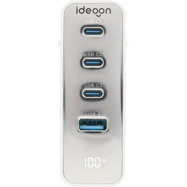 100W GaN III USB-Ladegerät mit 4 Ports, 3x USB-C & 1x USB-A, Schnellladegerät mit LED-Display, PD, feuerfestes Gehäuse, für Laptop und Handy