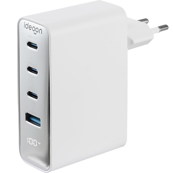 100W GaN III USB-Ladegerät mit 4 Ports, 3x USB-C & 1x USB-A, Schnellladegerät mit LED-Display, PD, feuerfestes Gehäuse, für Laptop und Handy