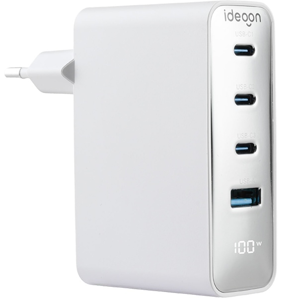100W GaN III USB-Ladegerät mit 4 Ports, 3x USB-C & 1x USB-A, Schnellladegerät mit LED-Display, PD, feuerfestes Gehäuse, für Laptop und Handy