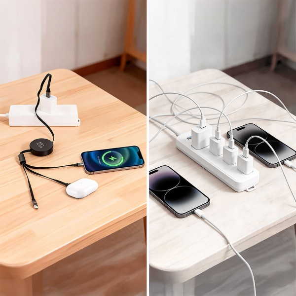 4er-Set 3in1 Roll-Ladekabel: 100W Power für Android & iPhone. 1m ausziehbar, extrem robust & ohne Kabelsalat - USB-C Lightning Micro Schnellladekabel