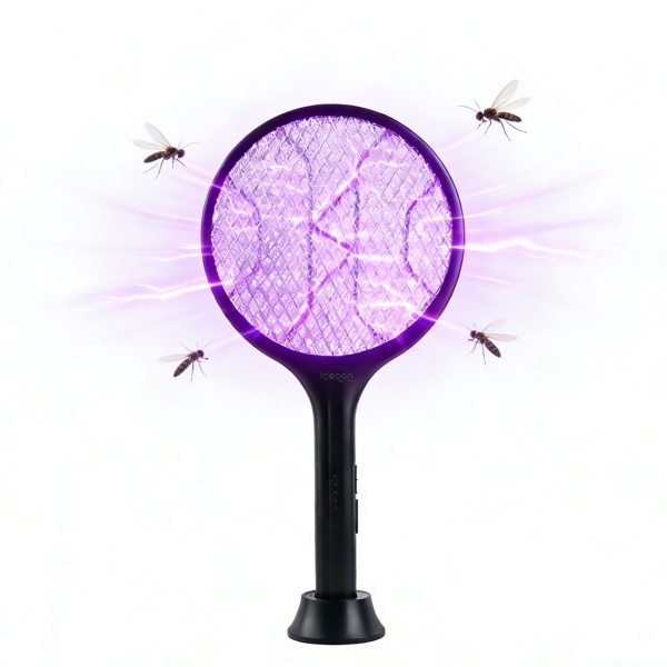 Elektrische Fliegenklatsche mit Akku & UV-Licht - Mückenfänger für optionalen stationären Betrieb, mit Schutzgitter & USB-C Anschluss