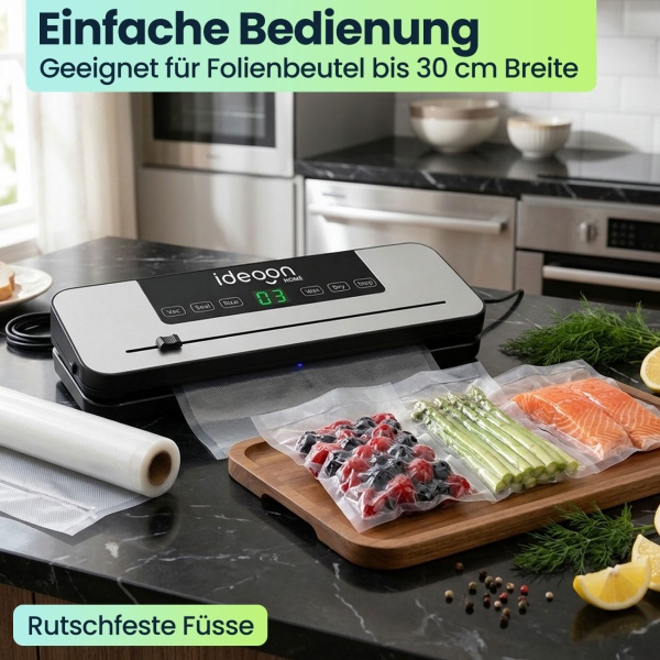 Vakuumiergerät 120W mit Touchscreen & grossem Display - Inklusive 3m Folienrolle, 65 kPa Saugkraft & einfacher Bedienung für langanhaltende Frische