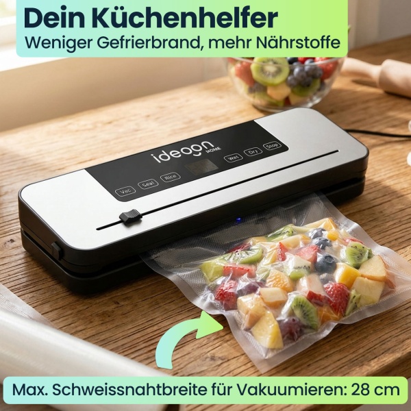 Vakuumiergerät 120W mit Touchscreen & grossem Display - Inklusive 3m Folienrolle, 65 kPa Saugkraft & einfacher Bedienung für langanhaltende Frische