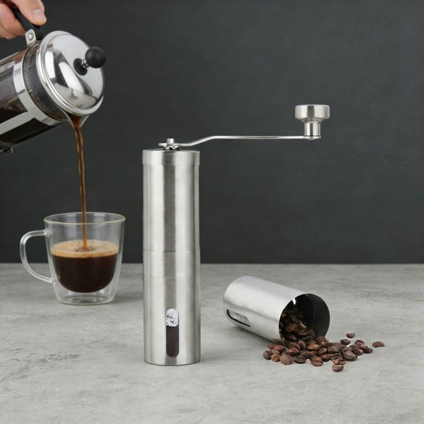 Robuste Handkaffeemühle Edelstahl mit Keramikmahlwerk, stufenlose Mahlgrad-Einstellung, abnehmbarer Griff, Kaffeemühle manuell für Espresso & Filterkaffee