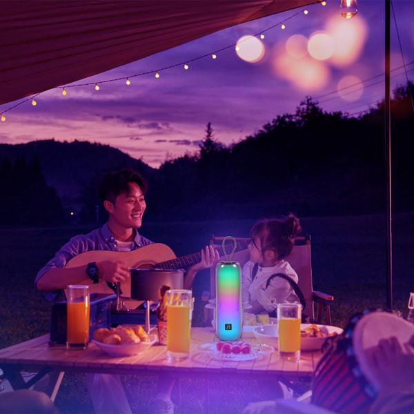 Starker Bluetooth 5.3 Partylautsprecher – Mobile Boombox mit kraftvollem Sound, FM-Radio, USB/MicroSD & bunter Lichtshow für Feste & Outdoor-Einsatz
