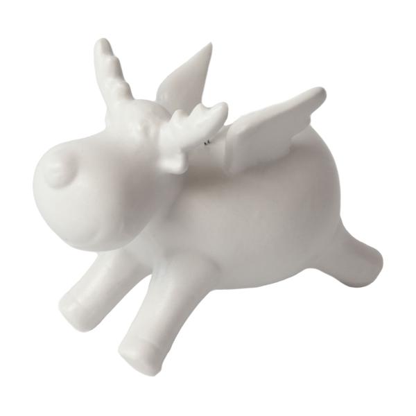 Deko Rentier Porzellan weiss - mit Flügeln & Band zum Hängen - ideale Weihnachtsdeko, Christbaumschmuck, Tischdeko - 12,5 x 6 x 9 cm