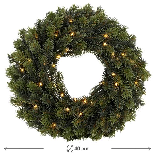 2er-Set Wunderschöner 40cm LED Tannen-Kranz, Aussenbeleuchtung Schutzart IP44, 49 Lichter, Weihnachts-Deko für Tür & Fenster