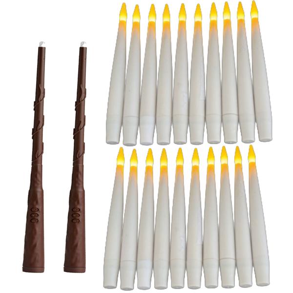 2er-Set Schwebende LED Kerzen mit Zauberstab-Fernbedienung – Magische Hänge-Deko für Mottoparty, Halloween, Weihnachten – Warmweiss Flackernd