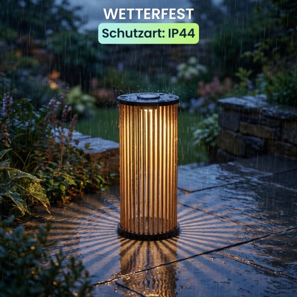 4er-Set Stilvolle Solar-Laterne aus Bambus 60cm – Warmweisse LED Gartenleuchte, die perfekte wetterfeste Aussen-Deko für Ihre Terrasse & Garten