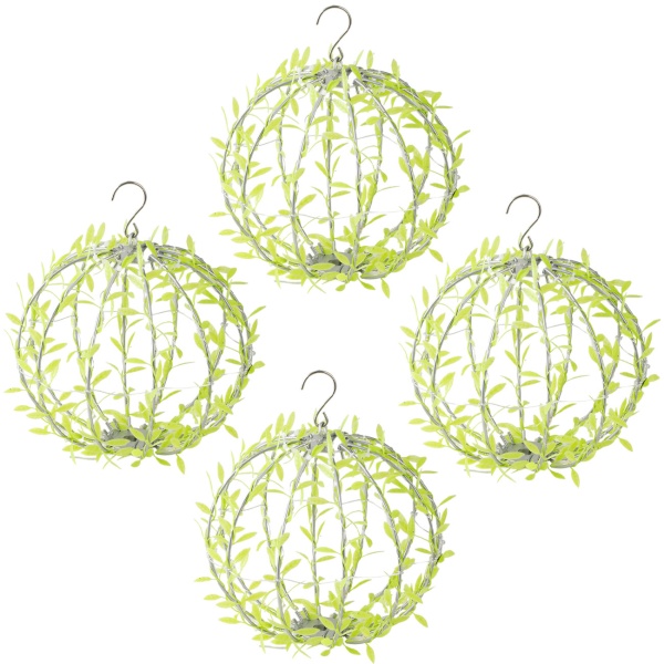 4er-Set Solar Leuchtkugel im Blätterdesign - Ø20cm Gartenkugel mit 72 warmweissen LEDs - IP44 Aussenleuchte inkl. Erdspiess, S-Haken und Solarpanel