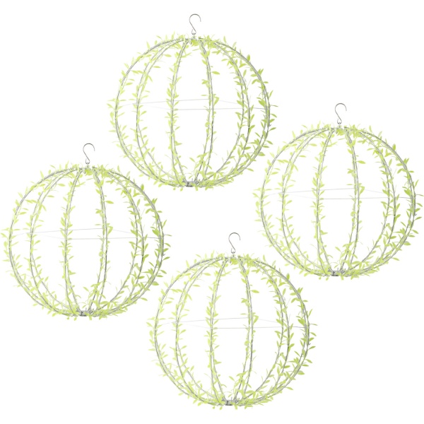 4er-Set Solar Leuchtkugel im Blätterdesign - Ø40cm Gartenkugel mit 144 warmweissen LEDs - IP44 Aussenleuchte inkl. Erdspiess, S-Haken und Solarpanel