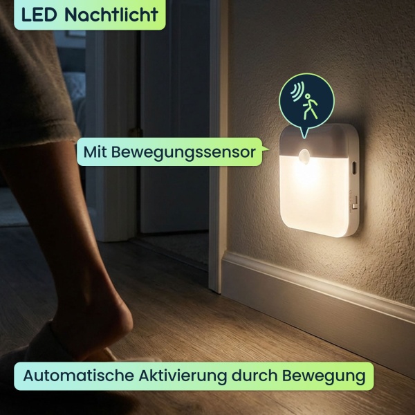 4er-Set LED Nachtlicht, Bewegungssensor: Akku Schrankleuchte, USB aufladbar, selbstklebend & magnetisch – Ideal als Treppenlicht & für Kleiderschrank