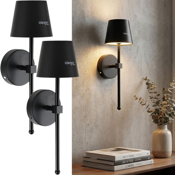 2er-Set Elegante LED Wandleuchte kabellos mit Fernbedienung: Akku Wandlampe dimmbar in Schwarz, USB aufladbar mit Timer & Touch-Sensor