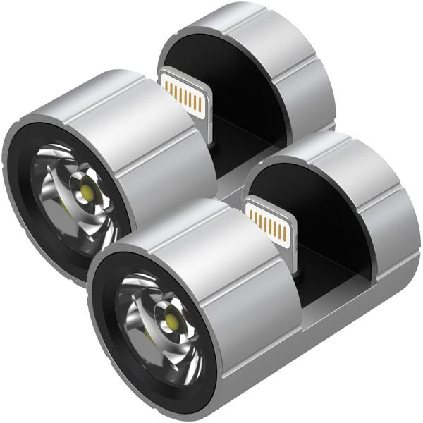 2er-Set Kompakte Smartphone-Ansteck-Taschenlampe, Lightning, 280 lm: Helles LED-Natel-Licht für unterwegs, Outdoor, Notfälle & Alltag