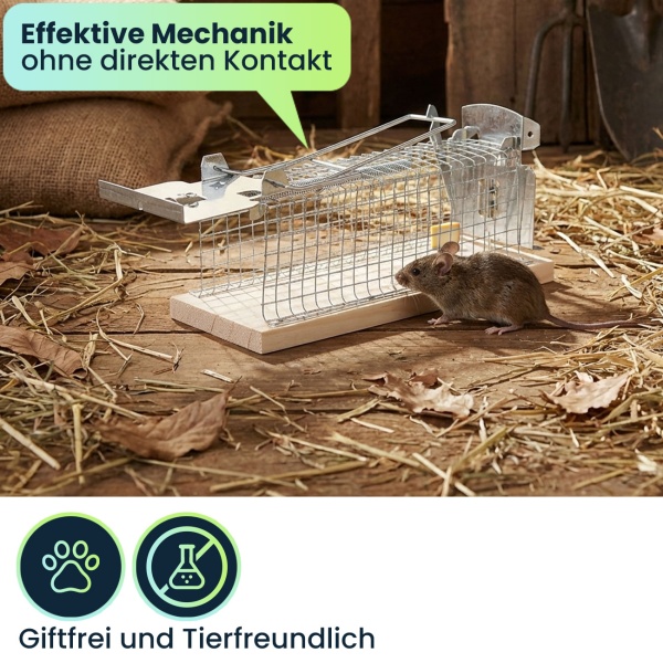 4er-Set Maus-Käfigfalle - Wiederverwendbare Lebendfalle für innen und aussen - Effektive Mausefalle mit sicherem Schliessmechanismus