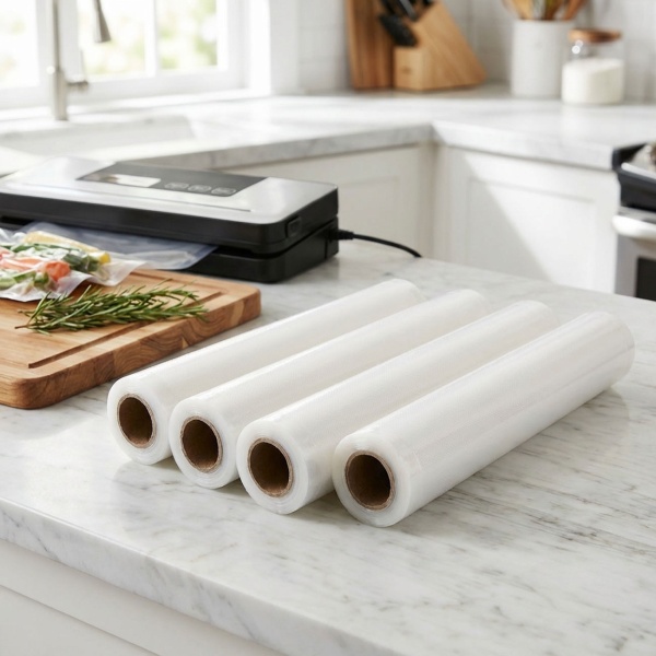 Vakuumierfolien Rollen 28x300cm Profi-Set – 4 Rollen Vakuumierschläuche für länger haltbare & frische Lebensmittel - Schutz vor Gefrierbrand