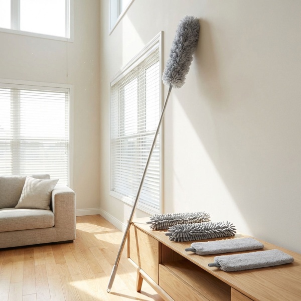 Profi 5in1 Staubwedel Set mit Teleskopstange 210cm ausziehbar, biegsame Mikrofaser Staubwischer für Deckenventilatoren, Möbel & hohe Ecken