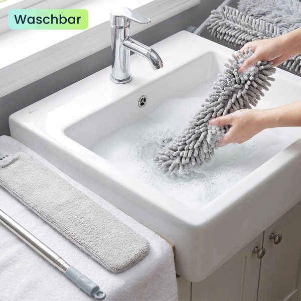 Profi 5in1 Staubwedel Set mit Teleskopstange 210cm ausziehbar, biegsame Mikrofaser Staubwischer für Deckenventilatoren, Möbel & hohe Ecken