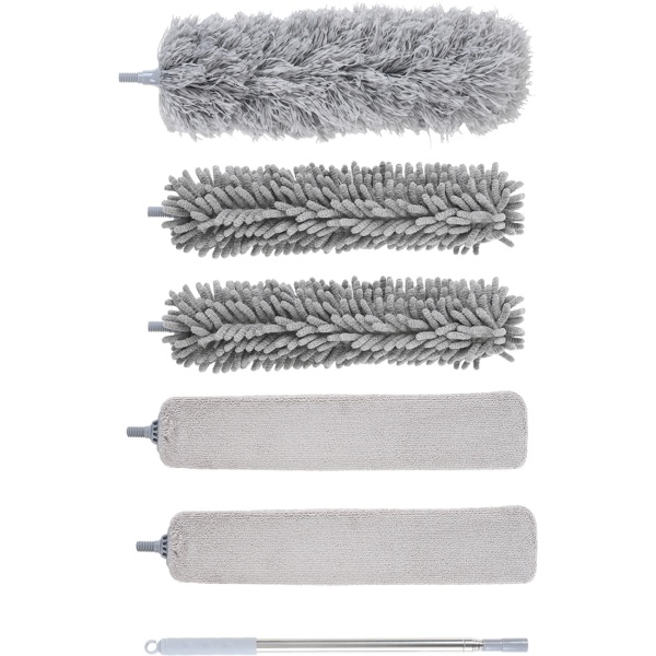 Profi 5in1 Staubwedel Set mit Teleskopstange 210cm ausziehbar, biegsame Mikrofaser Staubwischer für Deckenventilatoren, Möbel & hohe Ecken