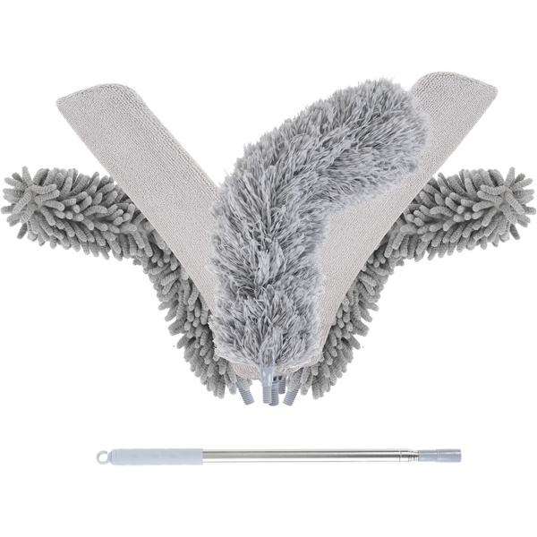 Profi 5in1 Staubwedel Set mit Teleskopstange 210cm ausziehbar, biegsame Mikrofaser Staubwischer für Deckenventilatoren, Möbel & hohe Ecken