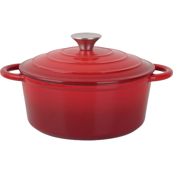 Gusseisen Topf mit Deckel 22cm Rund, Emaillierter Schmortopf 2,2L Rot, Bräter für alle Herdarten wie Induktion, Backofenfestes Kochgeschirr Profi