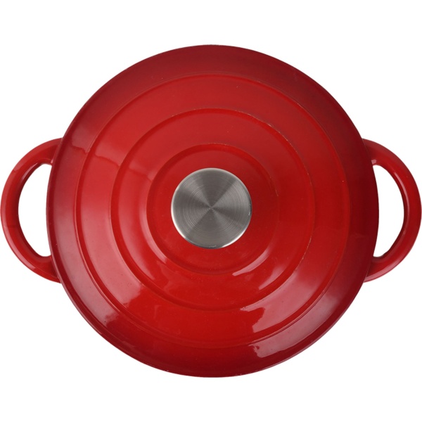 Gusseisen Topf mit Deckel 22cm Rund, Emaillierter Schmortopf 2,2L Rot, Bräter für alle Herdarten wie Induktion, Backofenfestes Kochgeschirr Profi