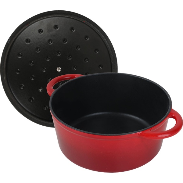 Gusseisen Topf mit Deckel 22cm Rund, Emaillierter Schmortopf 2,2L Rot, Bräter für alle Herdarten wie Induktion, Backofenfestes Kochgeschirr Profi