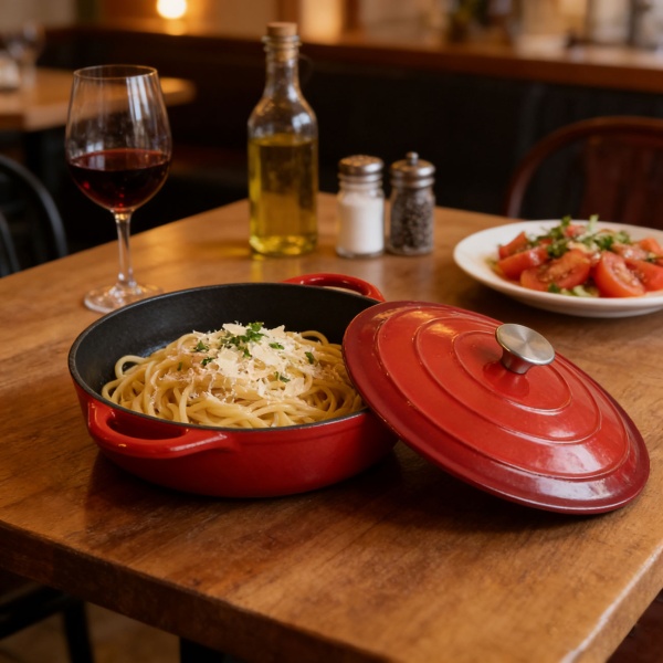 Gusseisen Topf mit Deckel 28cm Rund, Emaillierter Schmortopf 3,24L Rot, Bräter für alle Herdarten wie Induktion, Backofenfestes Kochgeschirr Profi