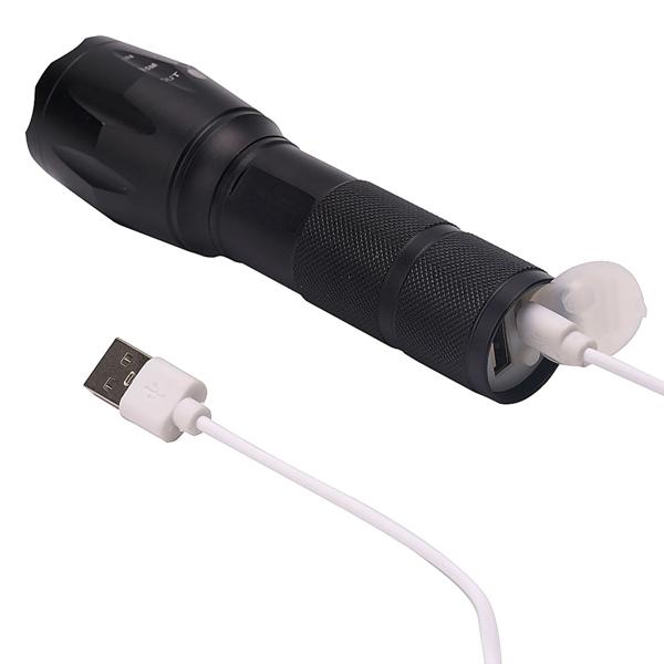 2er-Set Wiederaufladbare Cree LED-Taschenlampe 260 lm mit Powerbank 1200mAh, 10 Watt, Lichtkegel mit Zoom, Blinklicht Modus für Notfälle