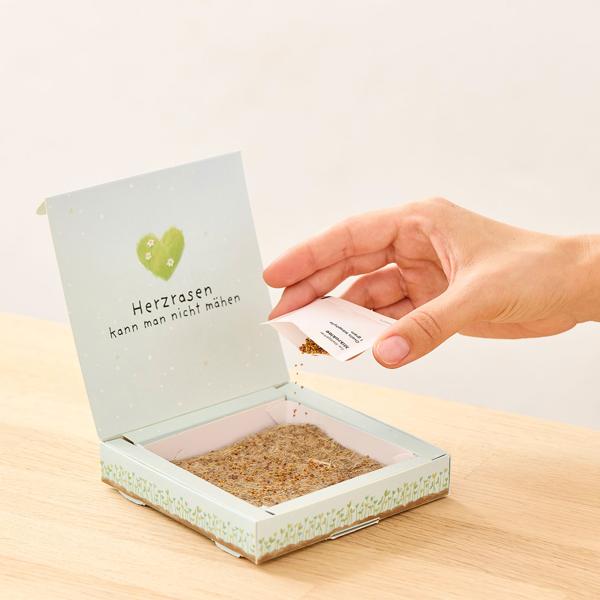 Charmantes Weidelgras-Pflanzset "Herzrasen kann man nicht mähen" – Einzigartiges Geschenk & Bedanken, das wächst & lange Freude schenkt 
