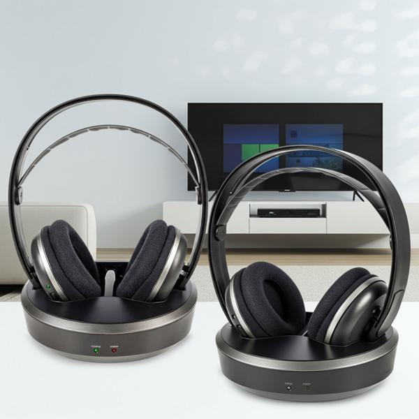 2er-Set Kabelloser Funk Stereo Fernsehkopfhörer, 100 m Reichweite, TV-Headphones mit Ladestation, Verstellbarer Kopfbügel, gepolsterte Ohrmuscheln
