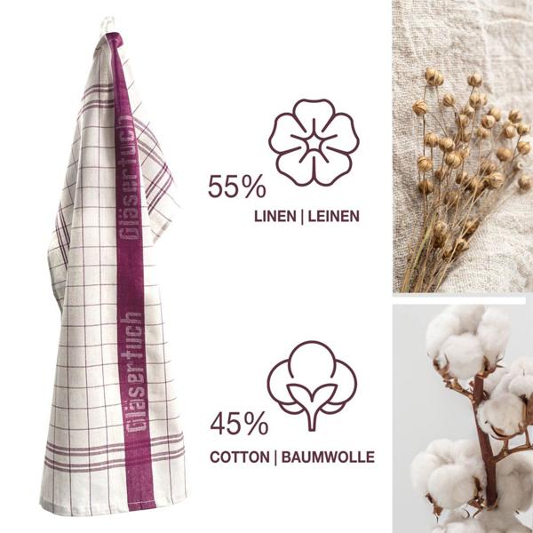 Langlebige 20er Halb-Leinen-Geschirrtücher: 55% Leinen-45% Baumwolle, Burgund, 70x50cm, 95°C waschbar, ÖKO-TEX – saugstark, streifen- & flusenfrei