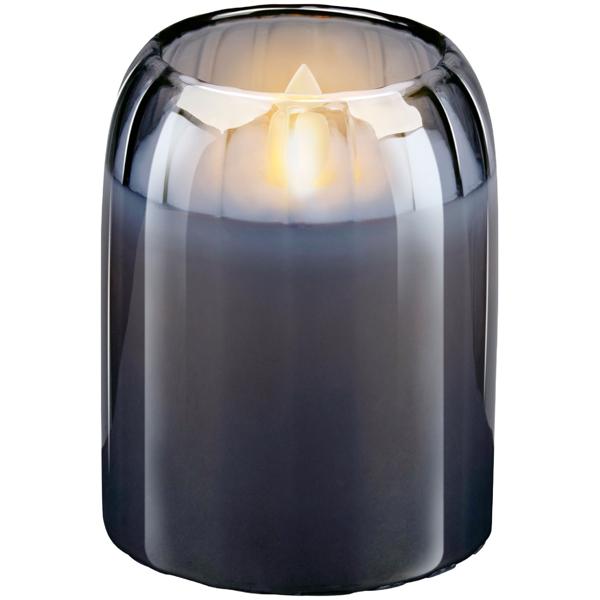 LED Kerze Grau 7,5 x 10 cm: Bewegliche Flamme, warmweisses Licht, flackernd - hochwertige Deko Kerze, gemütliche LED-Beleuchtung, modern & sicher