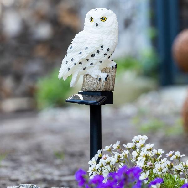 Originelle LED Solar Eule, wetterfest und witterungsbeständig, Solar Gartenleuchte mit Dämmerungssensor, effektvolle Lichtquelle für Garten und Balkon