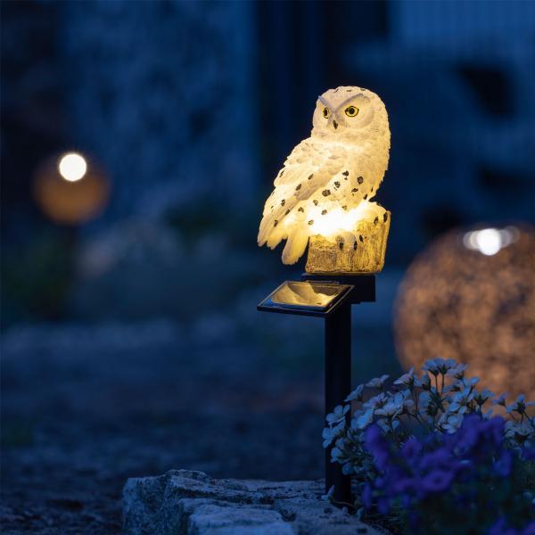 Originelle LED Solar Eule, wetterfest und witterungsbeständig, Solar Gartenleuchte mit Dämmerungssensor, effektvolle Lichtquelle für Garten und Balkon