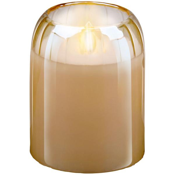 LED Kerze Braun 7,5 x 10 cm: Bewegliche Flamme, warmweisses Licht, flackernd - hochwertige Deko Kerze, gemütliche LED-Beleuchtung, modern & sicher