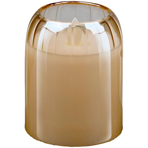 LED Kerze Braun 7,5 x 10 cm: Bewegliche Flamme, warmweisses Licht, flackernd - hochwertige Deko Kerze, gemütliche LED-Beleuchtung, modern & sicher