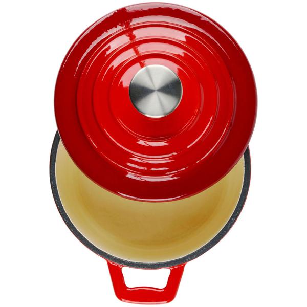 Premium Gusseisen Kasserolle Ø15cm Rot – Emaillierter Schmortopf: Perfekte Wärmeverteilung, für Saucen, Eintöpfe, Suppen & mehr, Spülmaschinenfest