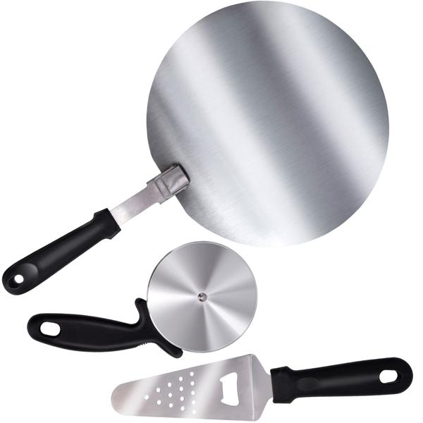 Perfektes Pizza Set 3-tlg. aus Premium Edelstahl Rostfrei – Pizzaschaufel, Pizzaschneider, Pizzaheber/Flaschenöffner - Das perfekte Pizza-Zubehör